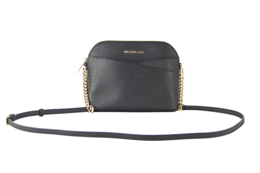 Bolso bandolera Jet Set Travel Medium de piel con forma de cúpula cruzada en forma de X (negro sólido/dorado)