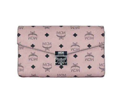 MCM Medium Soft Pink Signature Diamond Logo Leather Clutch Crossbody Handbag