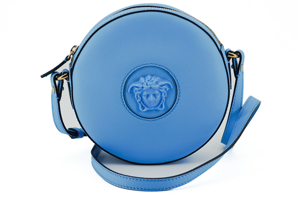 Bolso de hombro redondo de cuero azul elegante