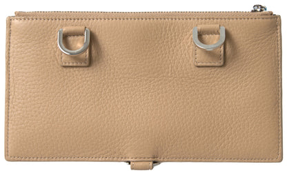 Elegante beige Lederbrieftasche mit abnehmbarem Riemen