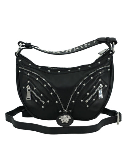 Elegante bolso de hombro tipo hobo de piel negra