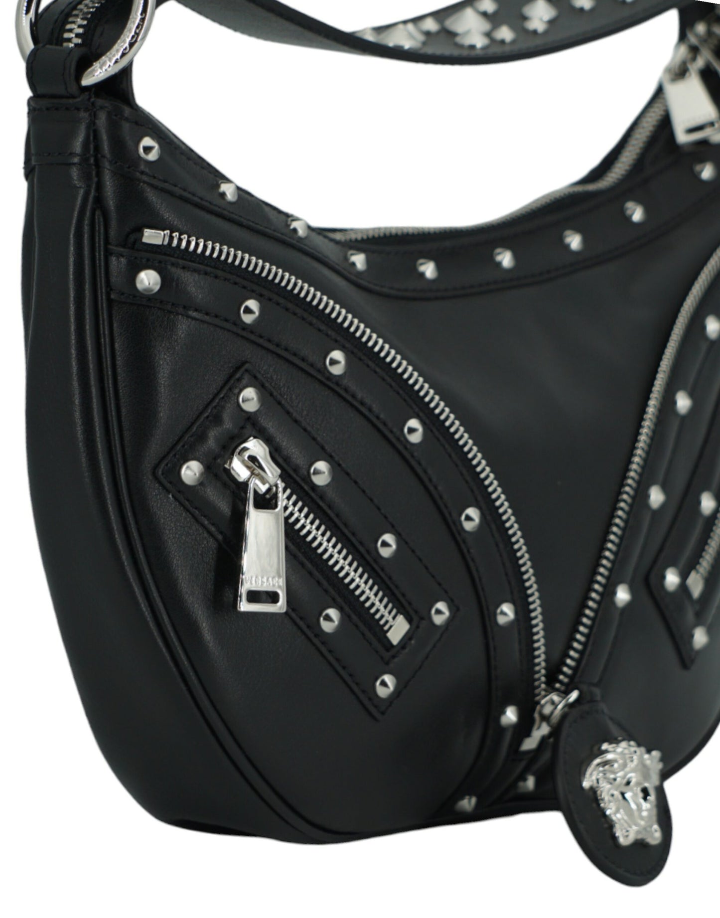 Elegante bolso de hombro tipo hobo de piel negra