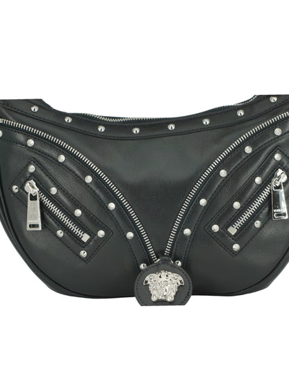 Elegante bolso de hombro tipo hobo de piel negra