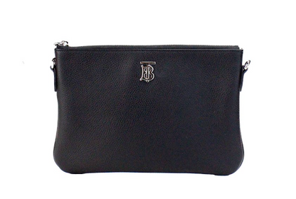 Burberry Peyton Monogram Black Leather Pouch Crossbody Bag Purse