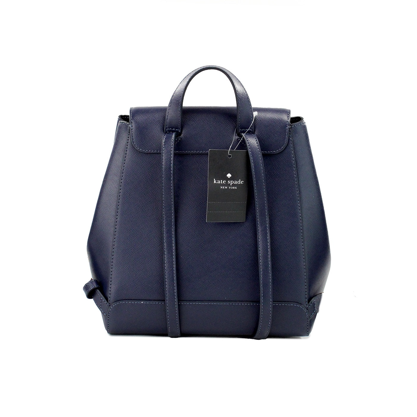 Mochila de hombro con solapa de piel saffiano de tamaño mediano de Madison Navy