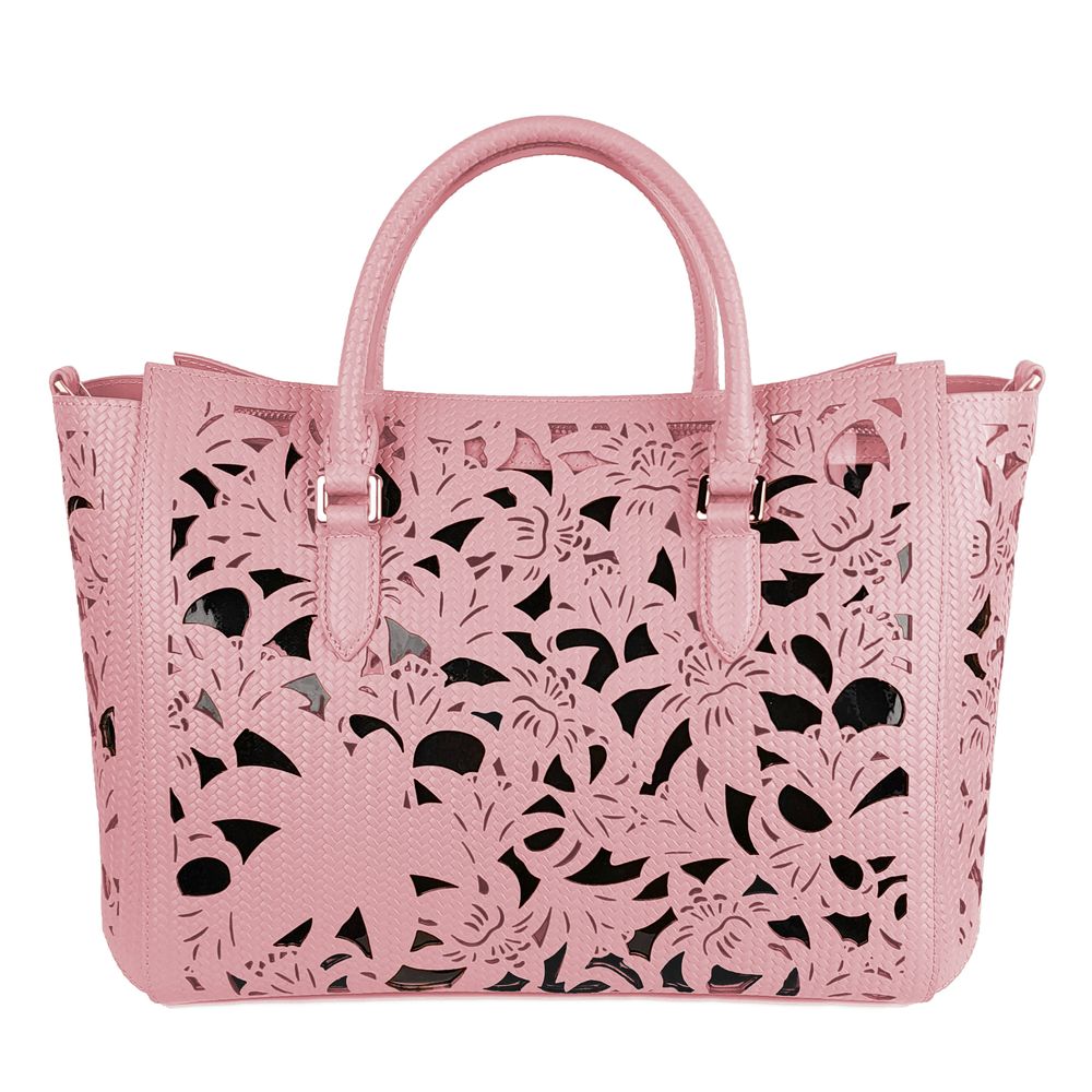 Schicke rosa Handtasche aus Kalbsleder mit floralen Akzenten