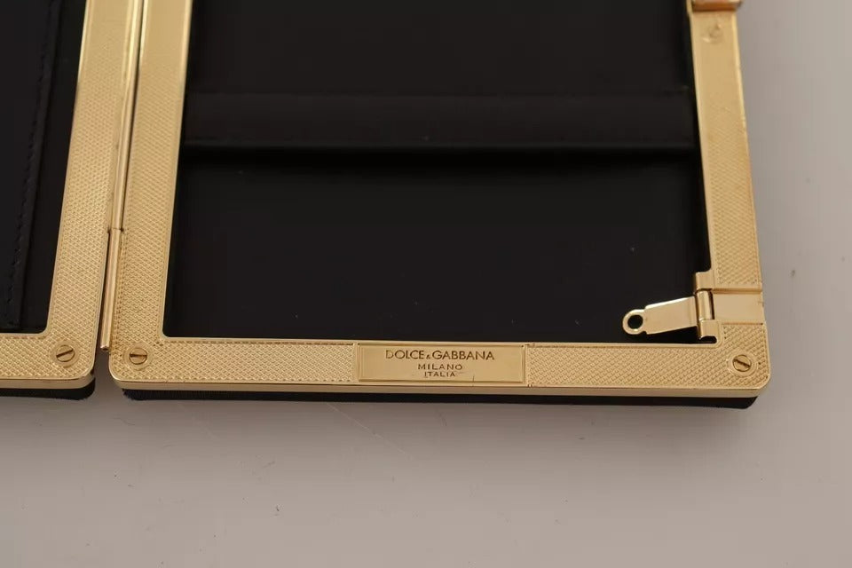 Dolce & Gabbana Black Silk Gold Frame Clutch Evening Party Purse Bag