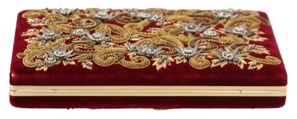 Dolce & Gabbana Red Velvet Gold Frame Clutch Evening Party Purse Bag