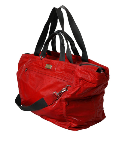 Rote Reisetasche aus Nylon-Kalbsleder