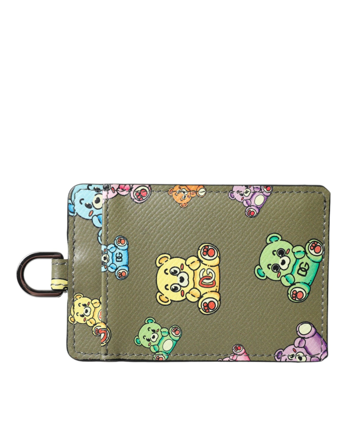 Dolce & Gabbana Army Green Teddy Bear Leather Women Card Holder Wallet