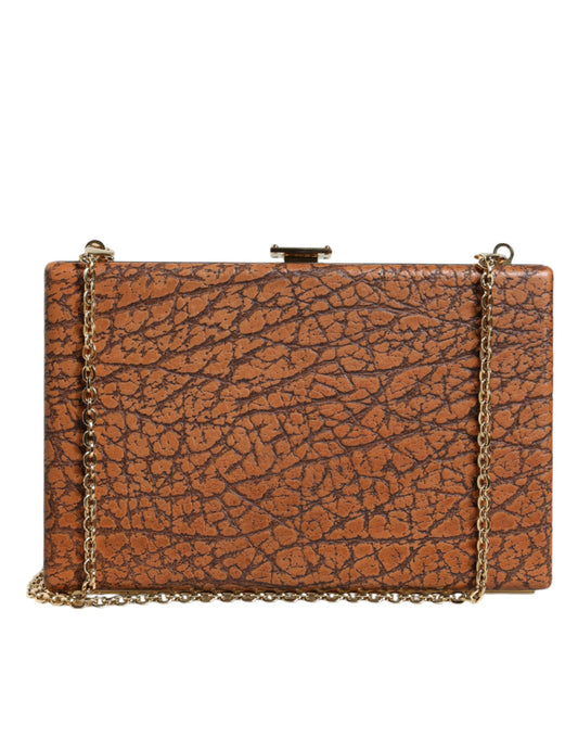 Dolce & Gabbana Brown Leather Gold Frame Clutch Mini Crossbody Bag