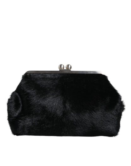 Dolce & Gabbana Black Fur Handbag Clutch Purse Pouch Bag