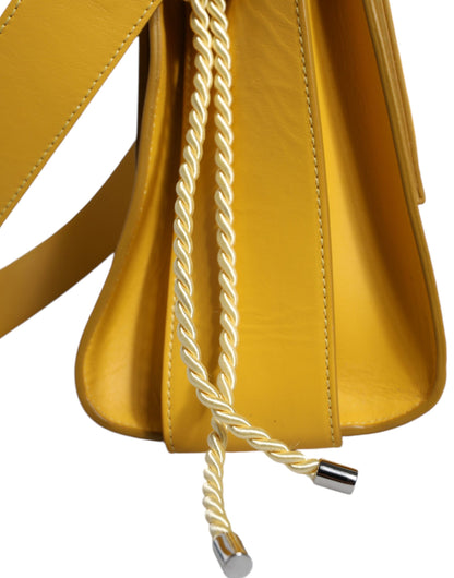 Bolso de mano con correa para el hombro de cuero amarillo