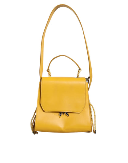 Bolso de mano con correa para el hombro de cuero amarillo