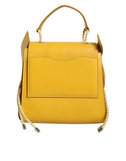 Bolso de mano con correa para el hombro de cuero amarillo