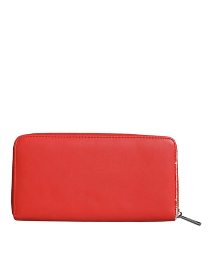 Cartera de mano plegable con tarjetero y cremallera continental de cuero rojo