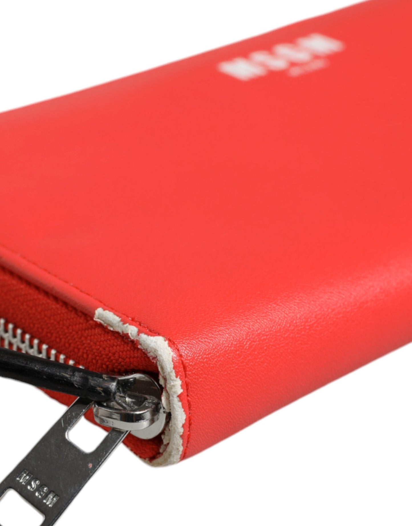 Cartera de mano plegable con tarjetero y cremallera continental de cuero rojo