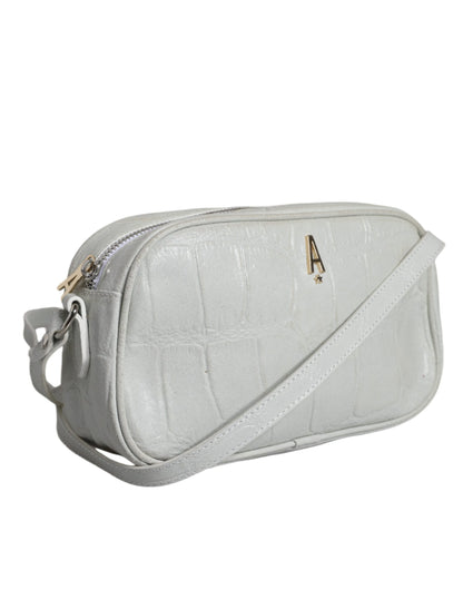 Bolso bandolera de piel con estampado de cocodrilo blanco