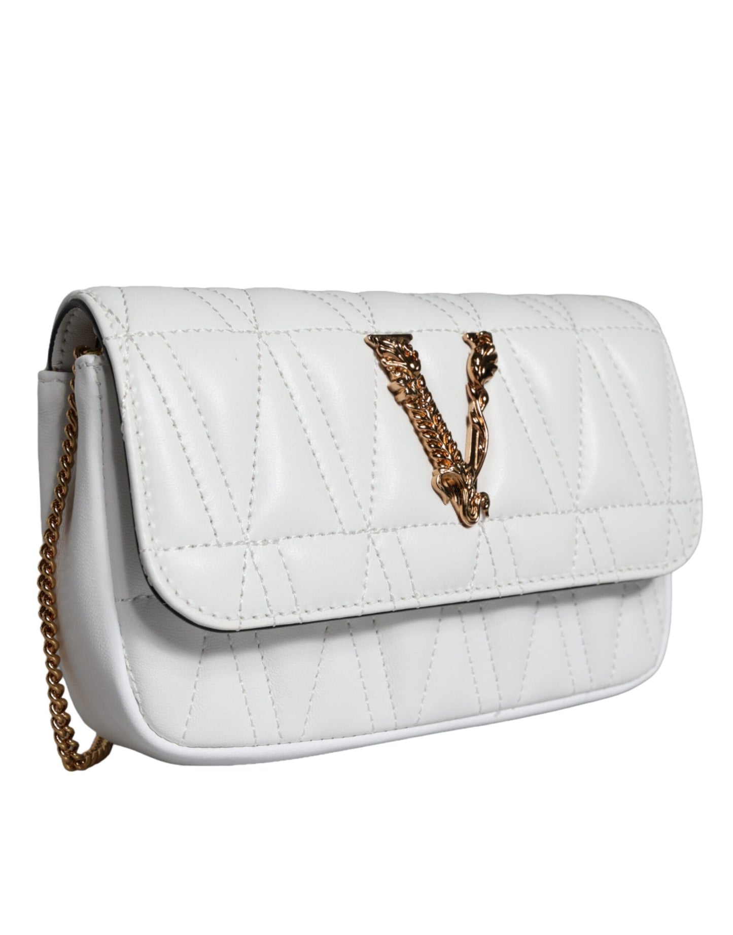 Versace White Quilted Nappa Leather Crossbody Shoulder Bag