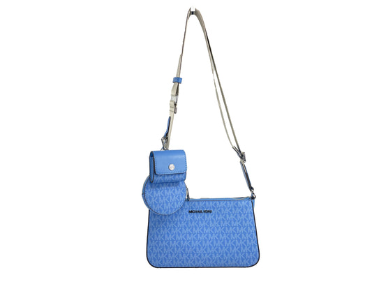 Bolso bandolera con accesorio tecnológico Jet Set Signature de PVC de Michael Kors, color azul