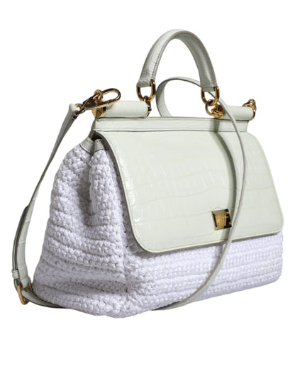 Dolce & Gabbana White Rafia Leather SICILY Crossbody Bag