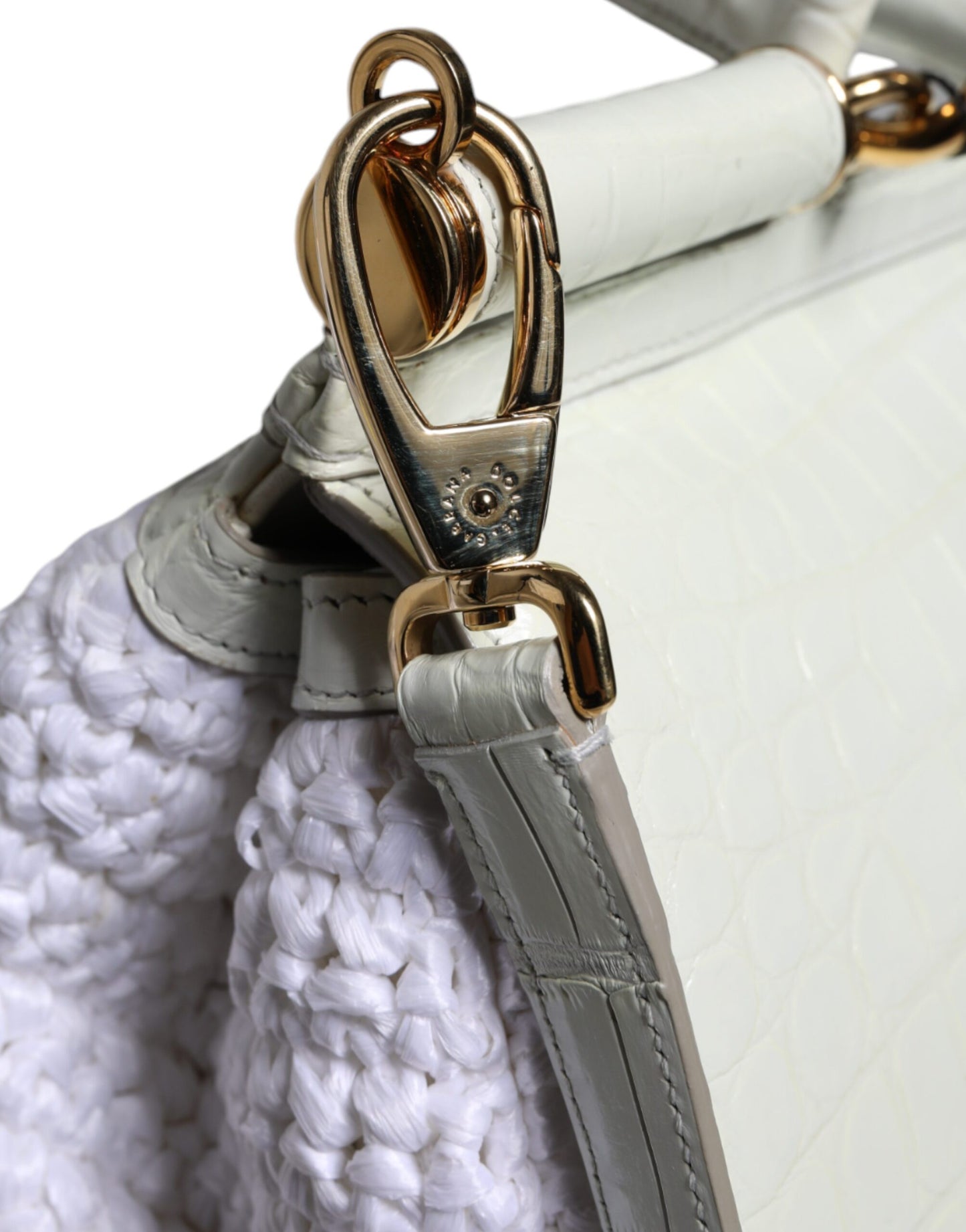 Dolce & Gabbana White Rafia Leather Top Handle Crossbody Bag