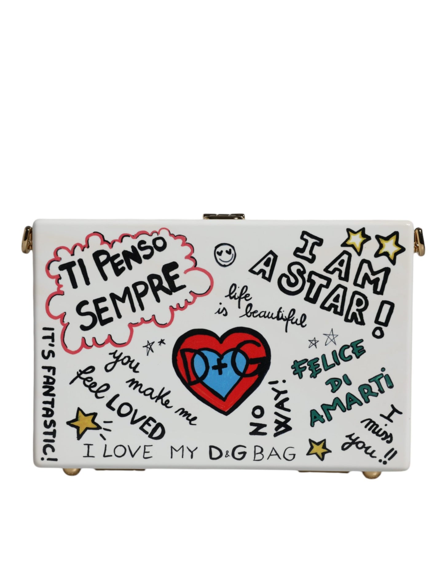 Dolce & Gabbana White Graffiti Print Clutch Crossbody Bag