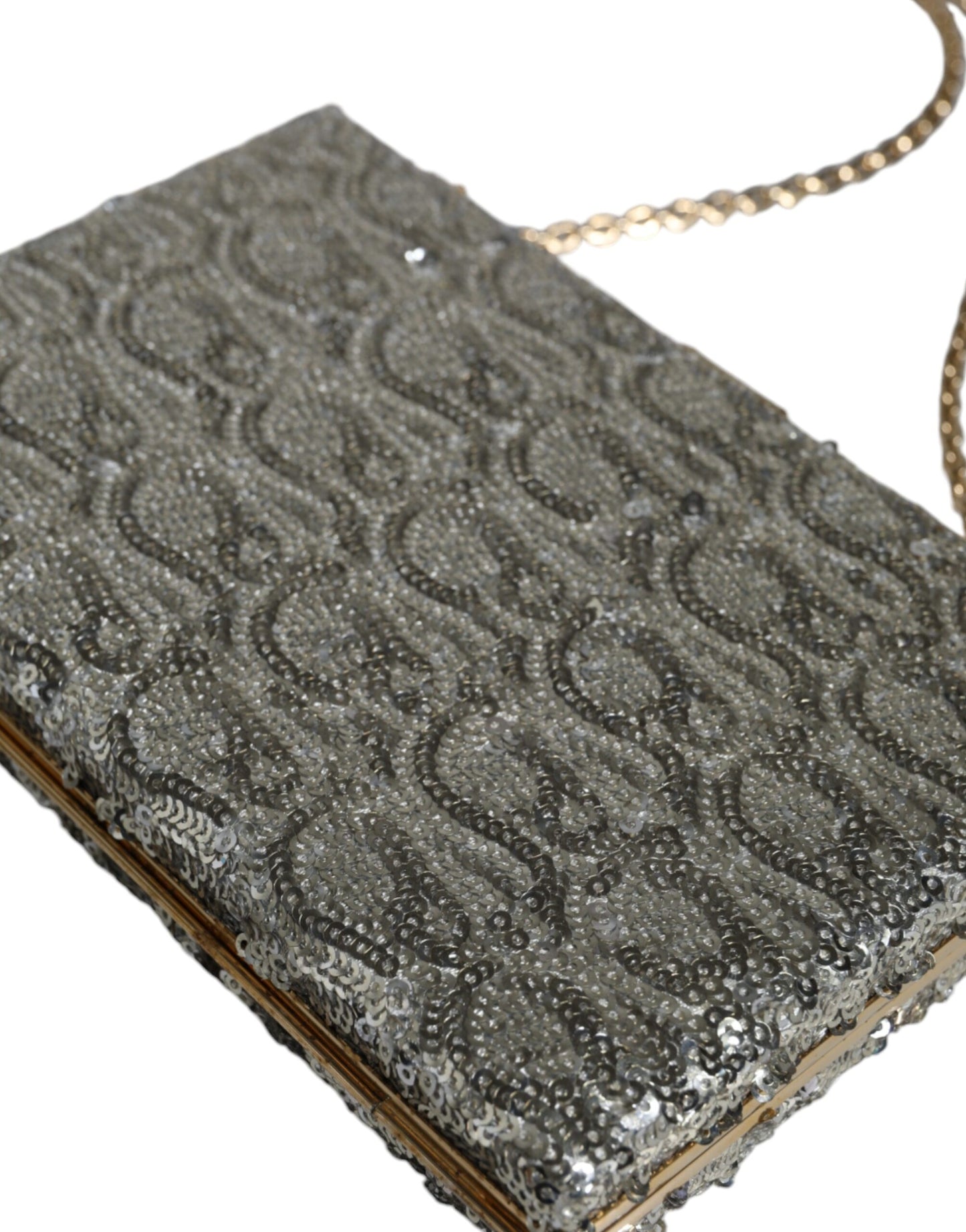 Dolce & Gabbana Silver Sequined Clutch Evening Crossbody Bag