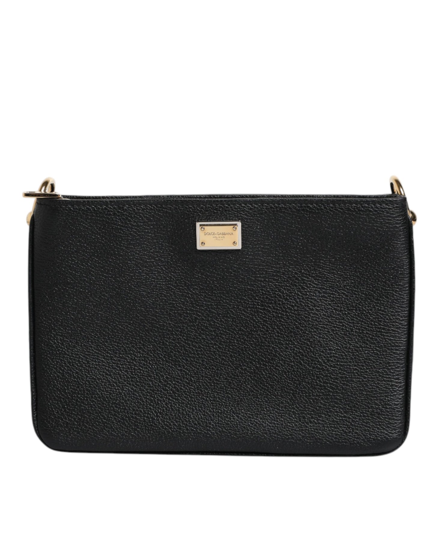 Dolce & Gabbana Black Grain Leather Logo Plaque Clutch Bag