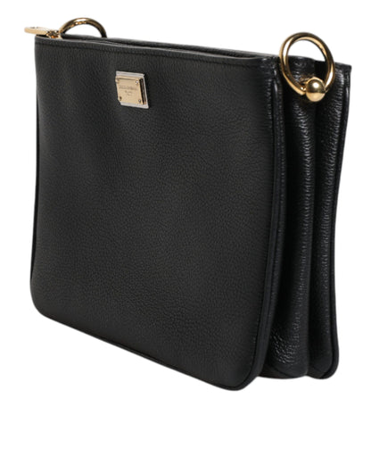 Dolce & Gabbana Black Grain Leather Logo Plaque Clutch Bag