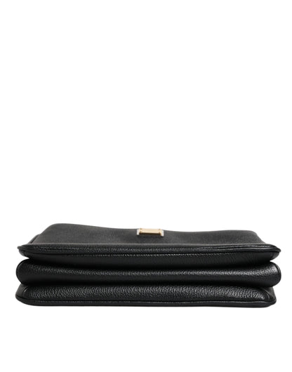 Dolce & Gabbana Black Grain Leather Logo Plaque Clutch Bag