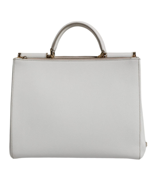 Dolce & Gabbana White Leather Logo Top Handle Tote Crossbody Bag