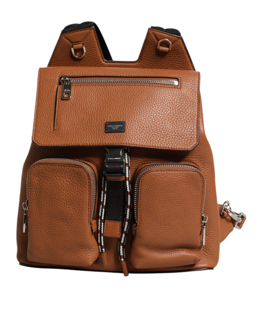 Dolce & Gabbana Brown Leather School Travel Backpack Bag