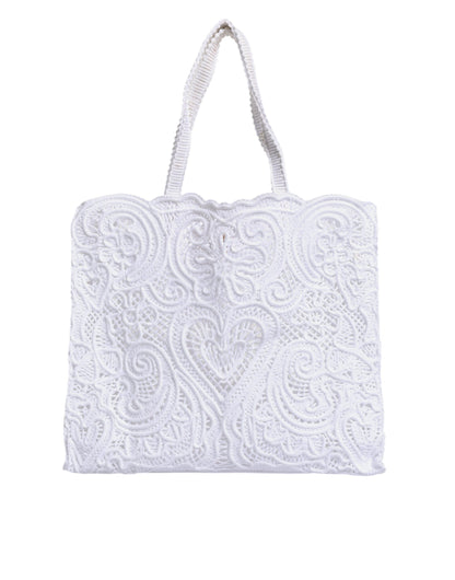 Dolce & Gabbana White Cordonetto Lace Beatrice Shopping Tote Bag