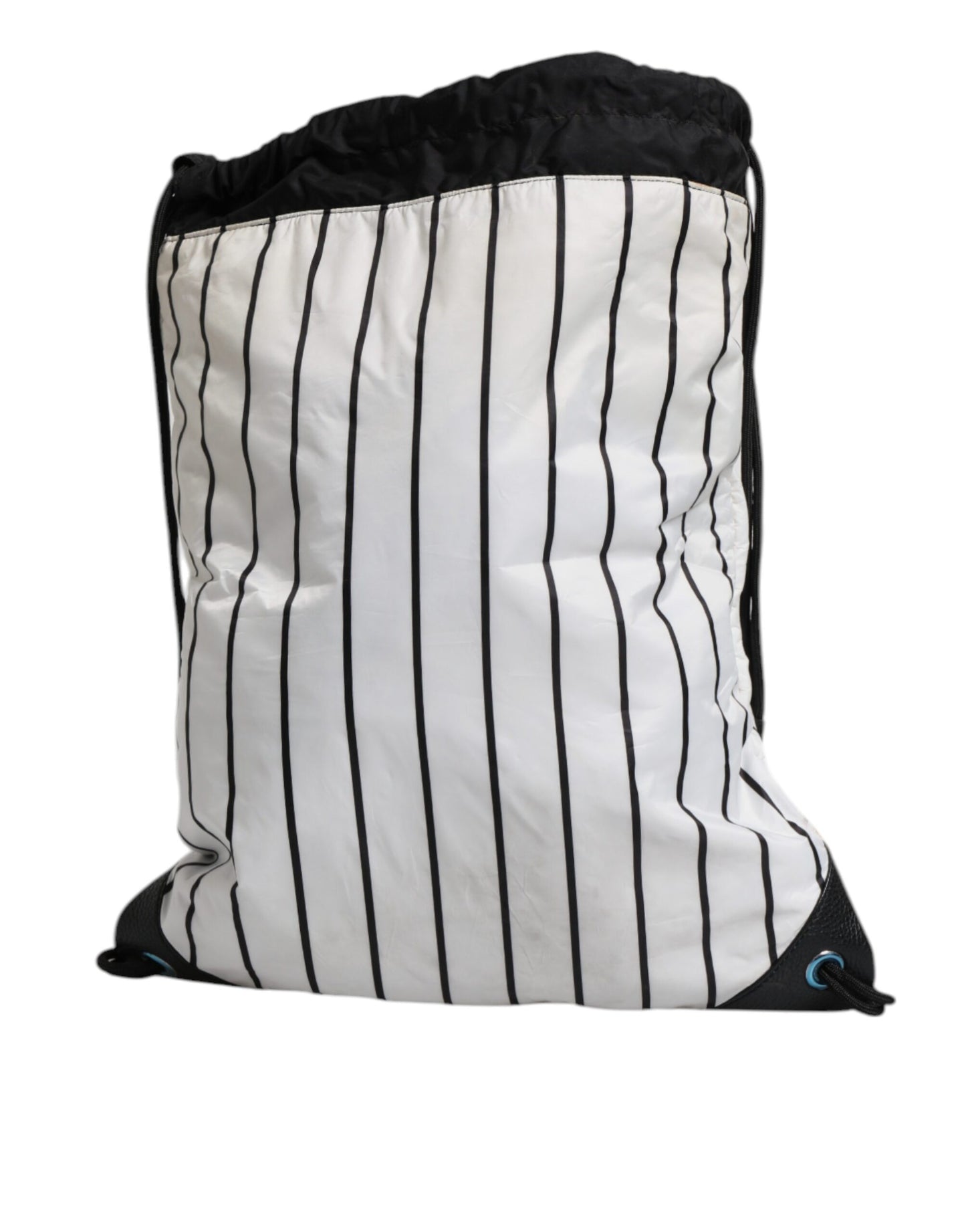 Dolce & Gabbana Black White Striped Polyester Drawstring Backpack Bag