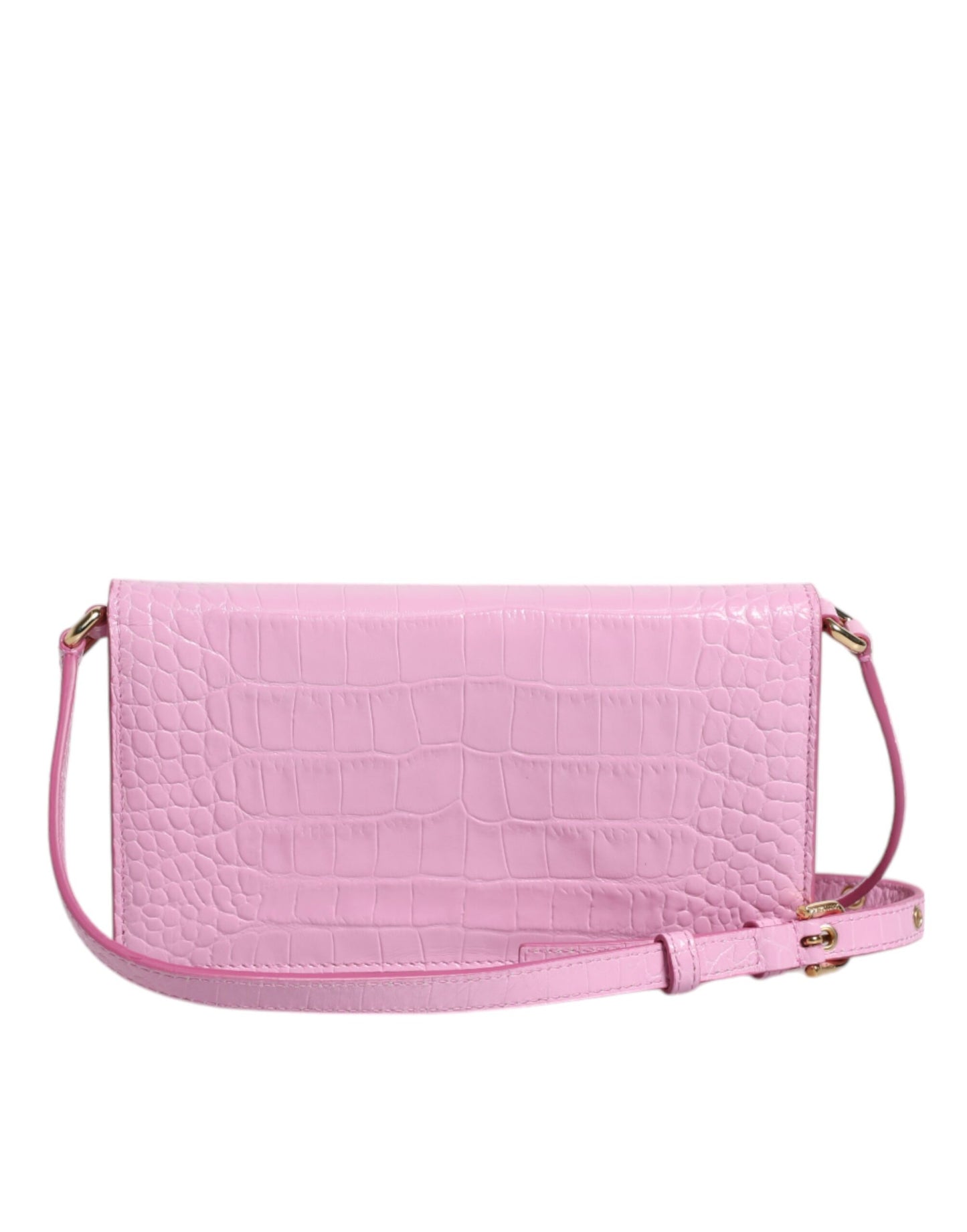 Dolce & Gabbana Pink Exotic Leather Logo Plaque Crossbody Bag