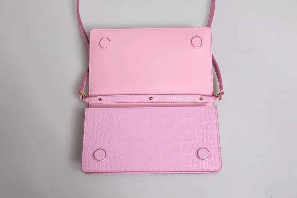 Dolce & Gabbana Pink Exotic Leather Logo Plaque Crossbody Bag