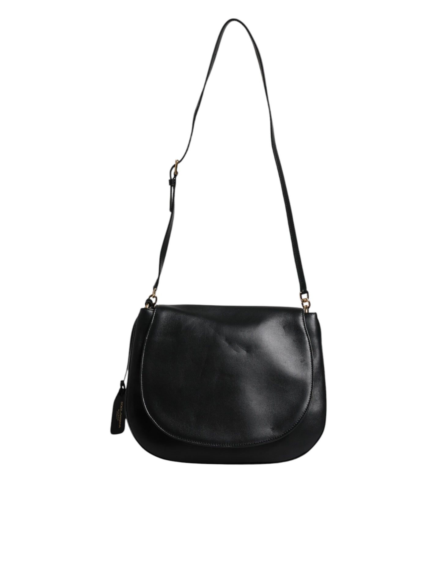 Dolce & Gabbana Black Leather Flap Saddle Shoulder Bag