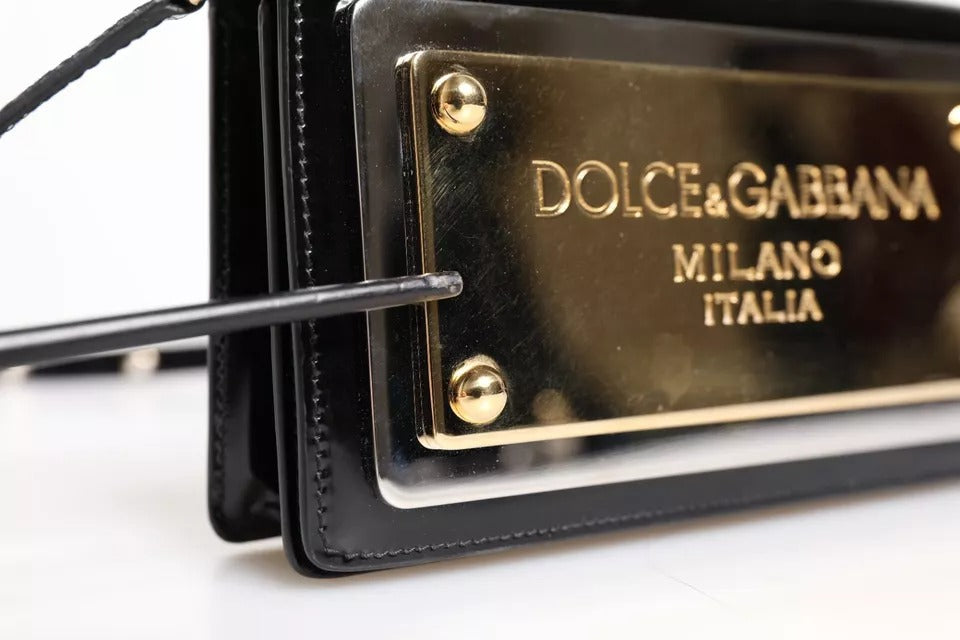 Dolce & Gabbana Black Patent Leather Logo Plaque Crossbody Bag