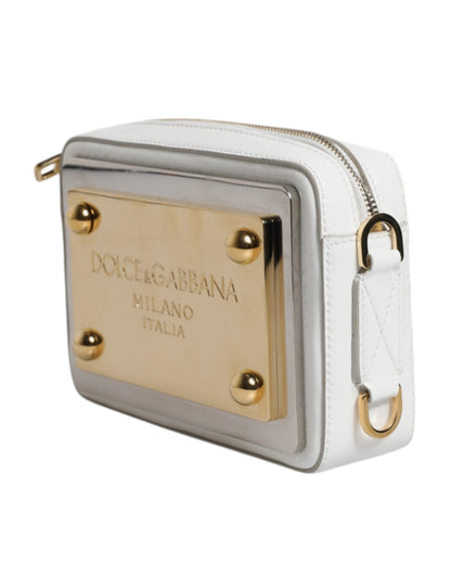 Dolce & Gabbana White Leather Logo Plaque Crossbody Bag