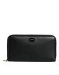 Dolce & Gabbana Black Calfskin Leather Logo Zip Around Continental Wallet