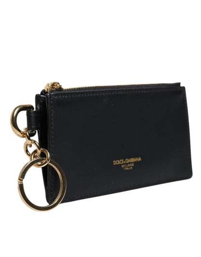 Dolce & Gabbana Black Calfskin Leather DG Logo Card Holder Wallet