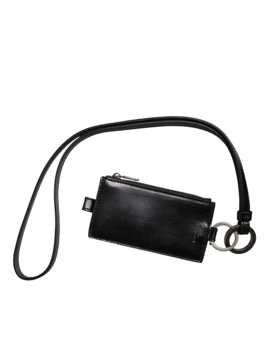 Dolce & Gabbana Black Horse Leather Lanyard Logo Card Holder Wallet