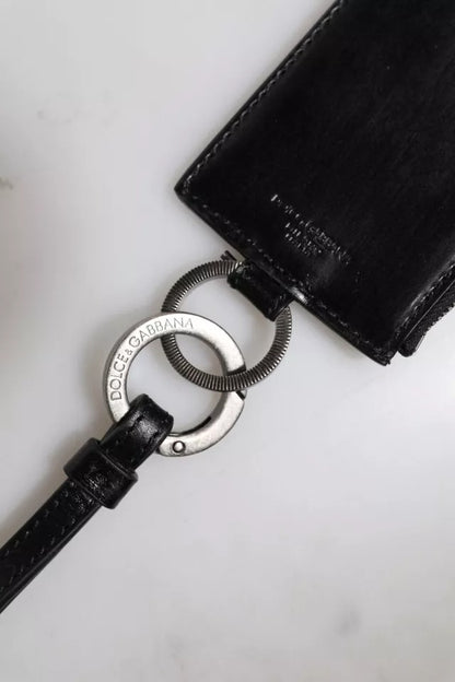 Dolce & Gabbana Black Horse Leather Lanyard Logo Card Holder Wallet