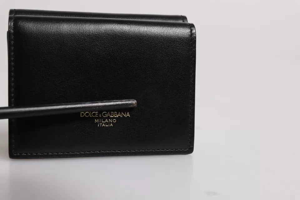 Dolce & Gabbana Black Leather Folding Card Holder Logo Print Wallet