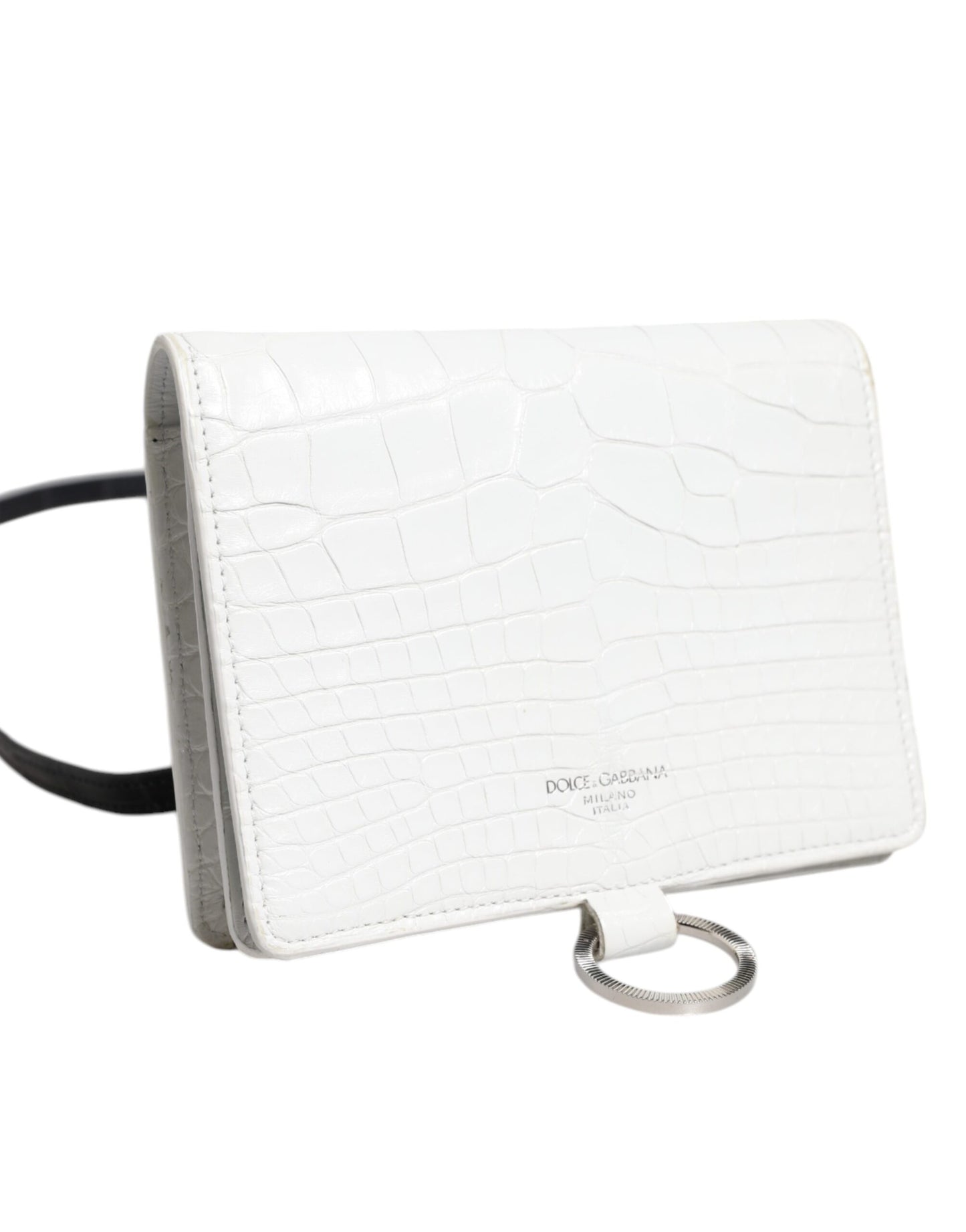 Dolce & Gabbana White Blue Leather Bifold Crossbody Sling Wallet