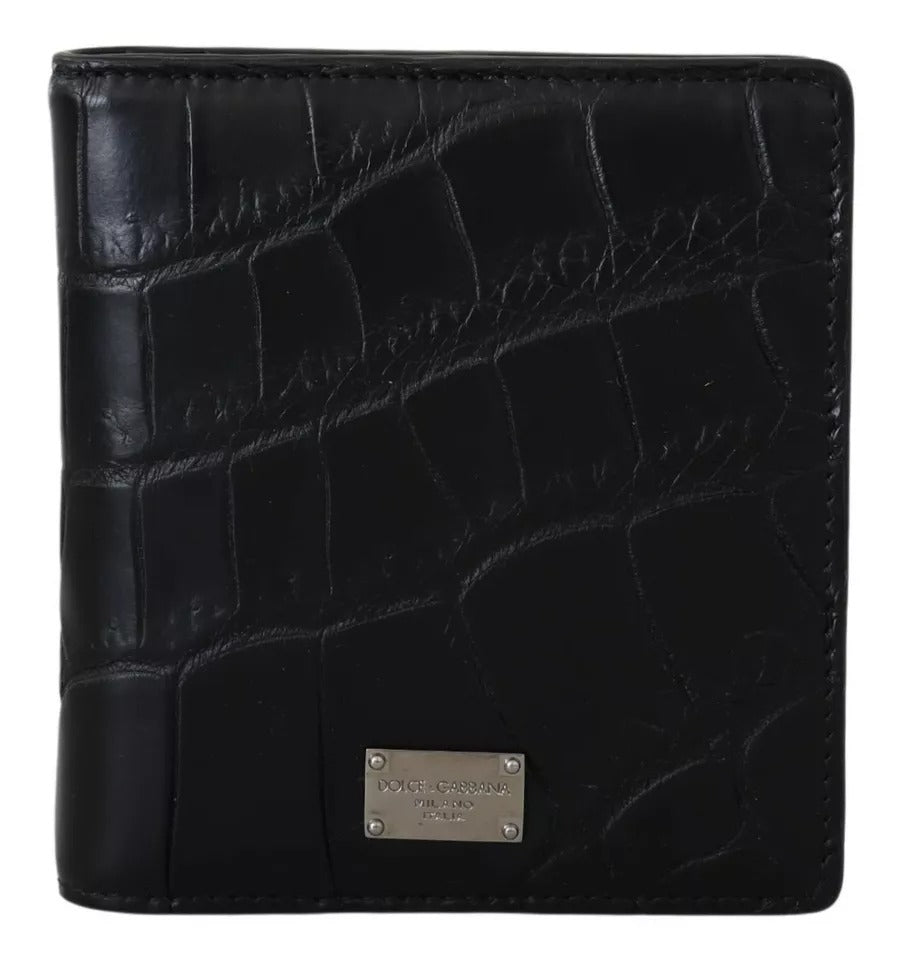 Dolce & Gabbana Black Exotic Leather Bifold Card Holder Wallet