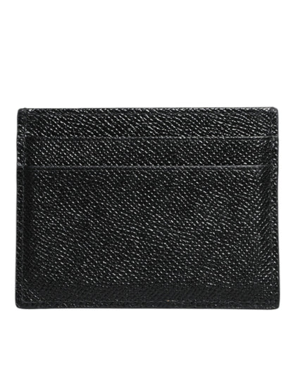 Dolce & Gabbana Black Leather Card Holder Case DG Logo Plaque Wallet