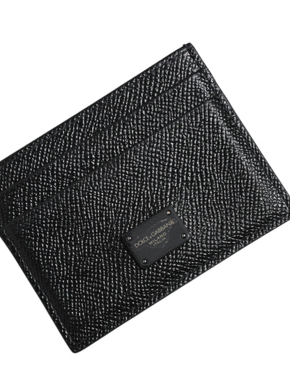 Dolce & Gabbana Black Leather Card Holder Case DG Logo Plaque Wallet