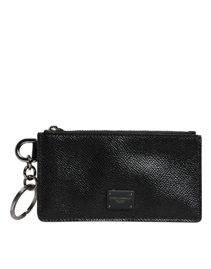 Dolce & Gabbana Black Calfskin Leather DG Logo Card Holder Wallet